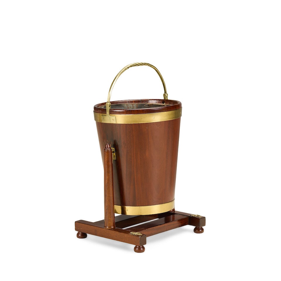 An Irish mahogany and brass bound peat bucket and standEarly 20th century by James Hicks, Dublin... - 3