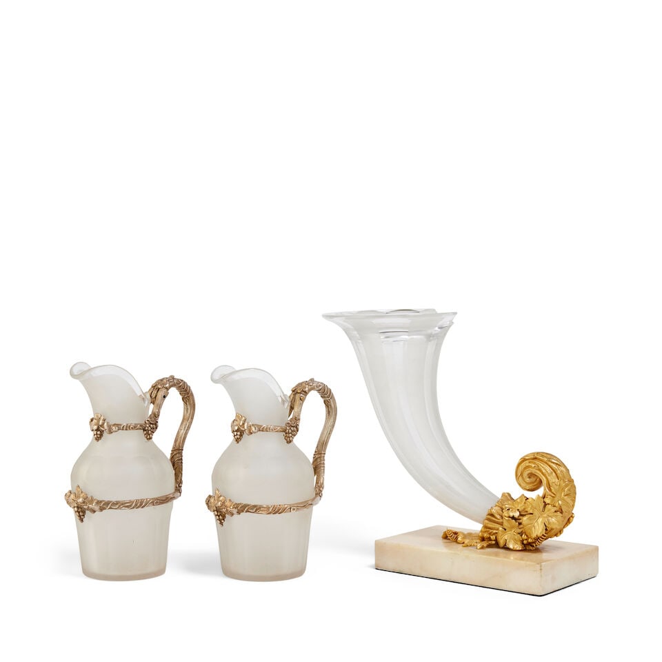 A gilt bronze mounted and glass cornucopia, together with a pair of silvered metal mounted glass... - 2