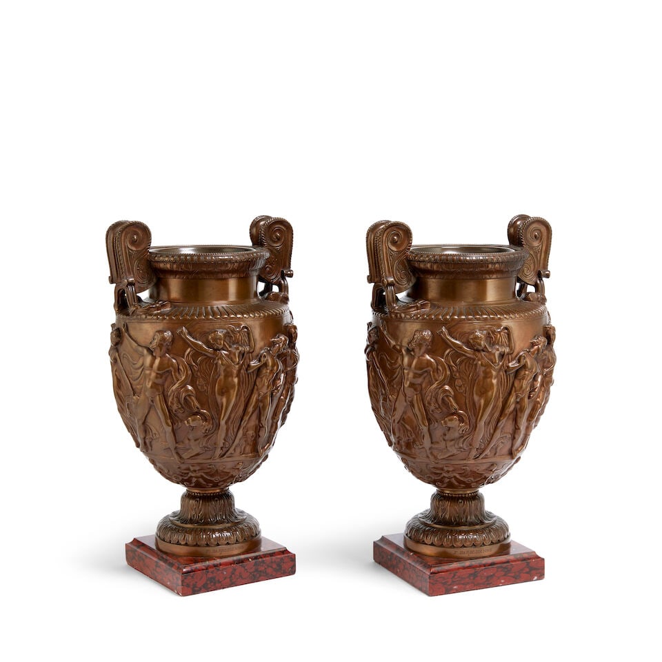 After the Antique: a pair of French patinated bronze models of the Townley Vase Late 19th centur... (1 of 3)