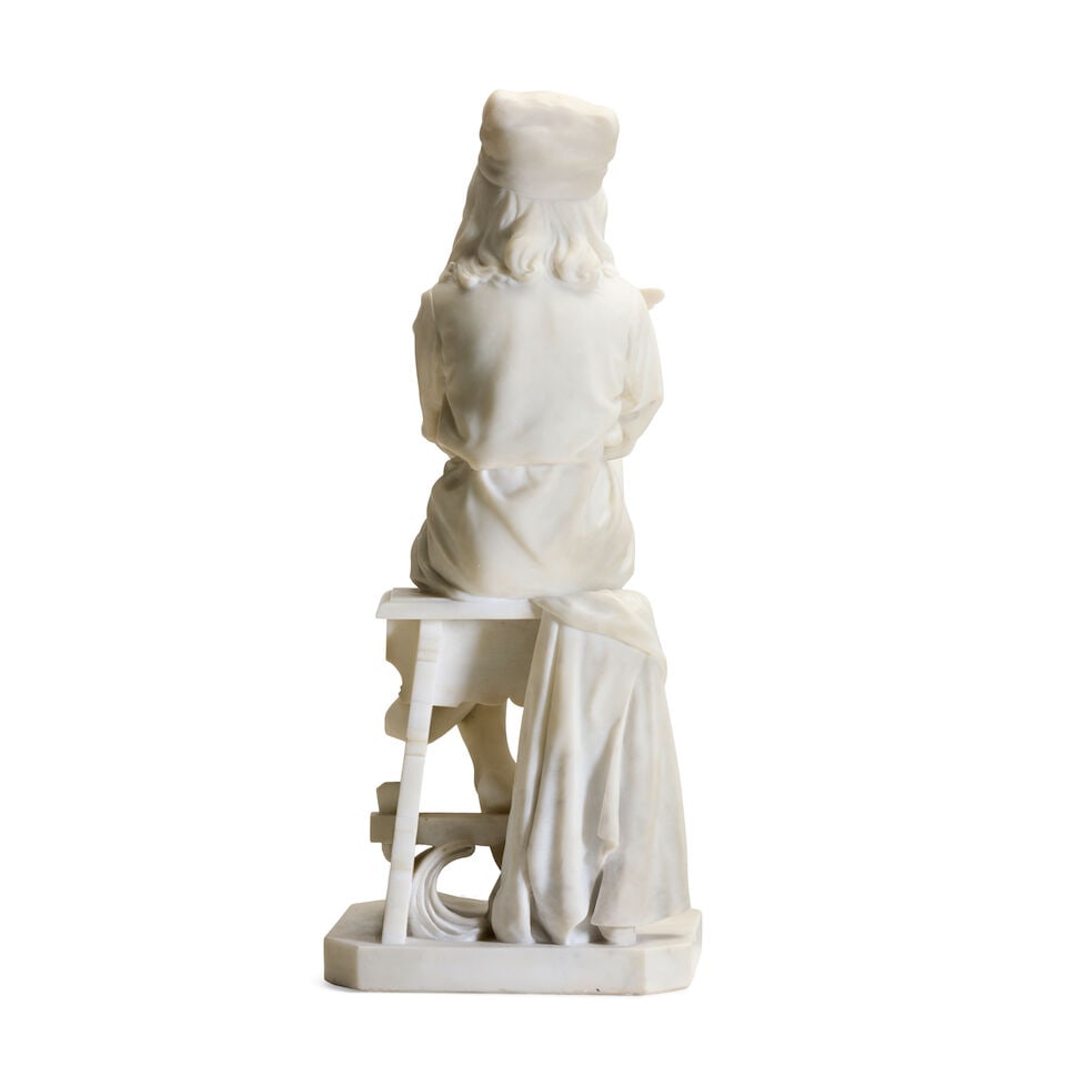 Friedrich Beer (1846-1912): a late 19th century white marble figure of a seated boy - 2