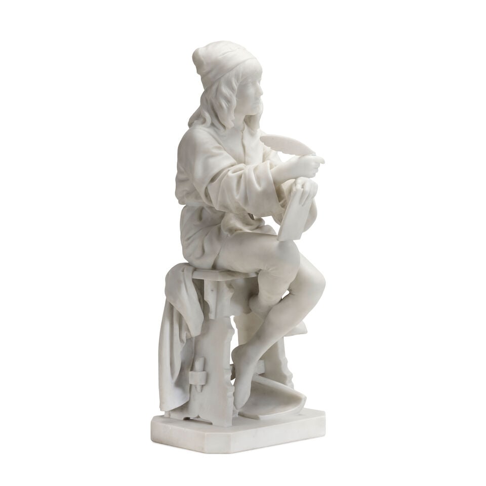 Friedrich Beer (1846-1912): a late 19th century white marble figure of a seated boy - 3