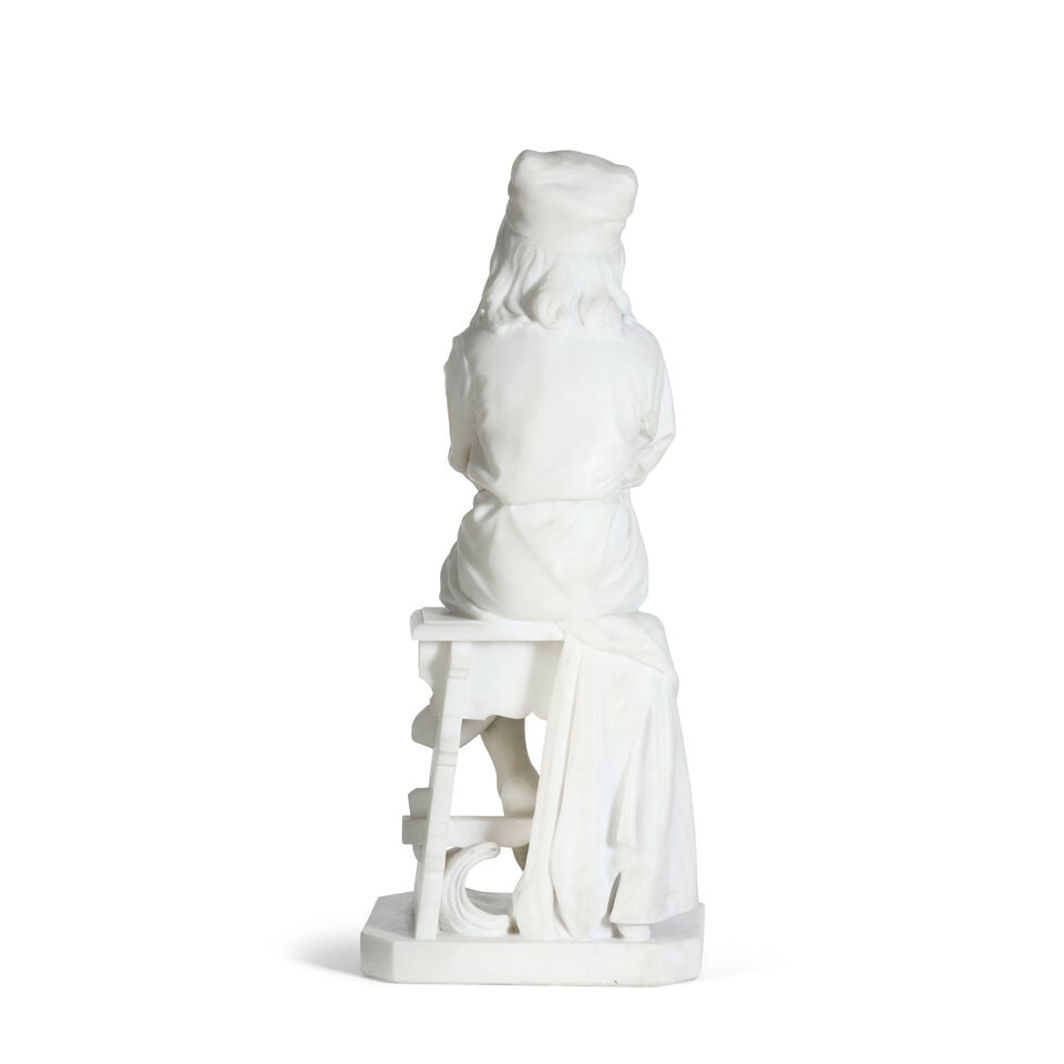 Friedrich Beer (1846-1912): a late 19th century white marble figure of a seated boy - 6