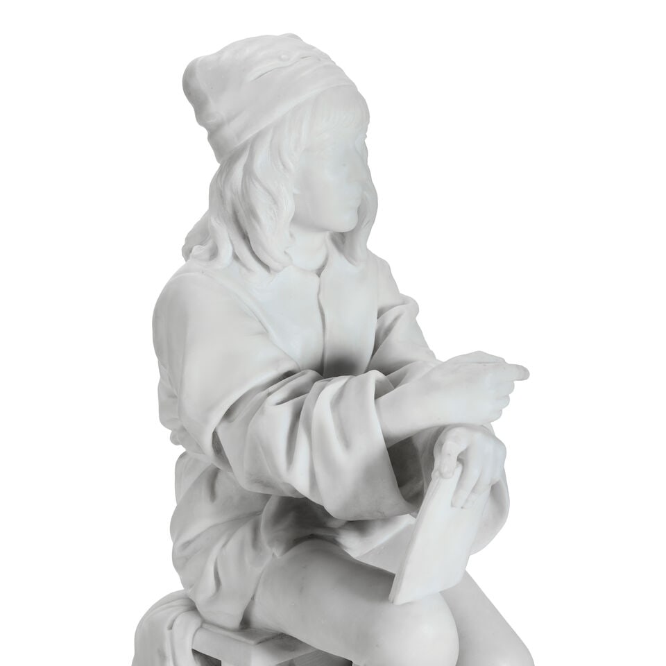 Friedrich Beer (1846-1912): a late 19th century white marble figure of a seated boy - 8