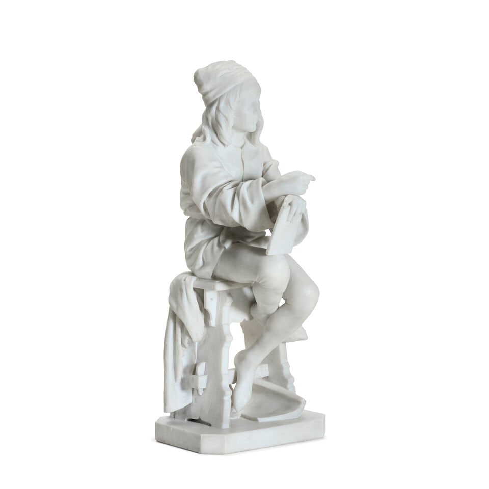 Friedrich Beer (1846-1912): a late 19th century white marble figure of a seated boy - 9