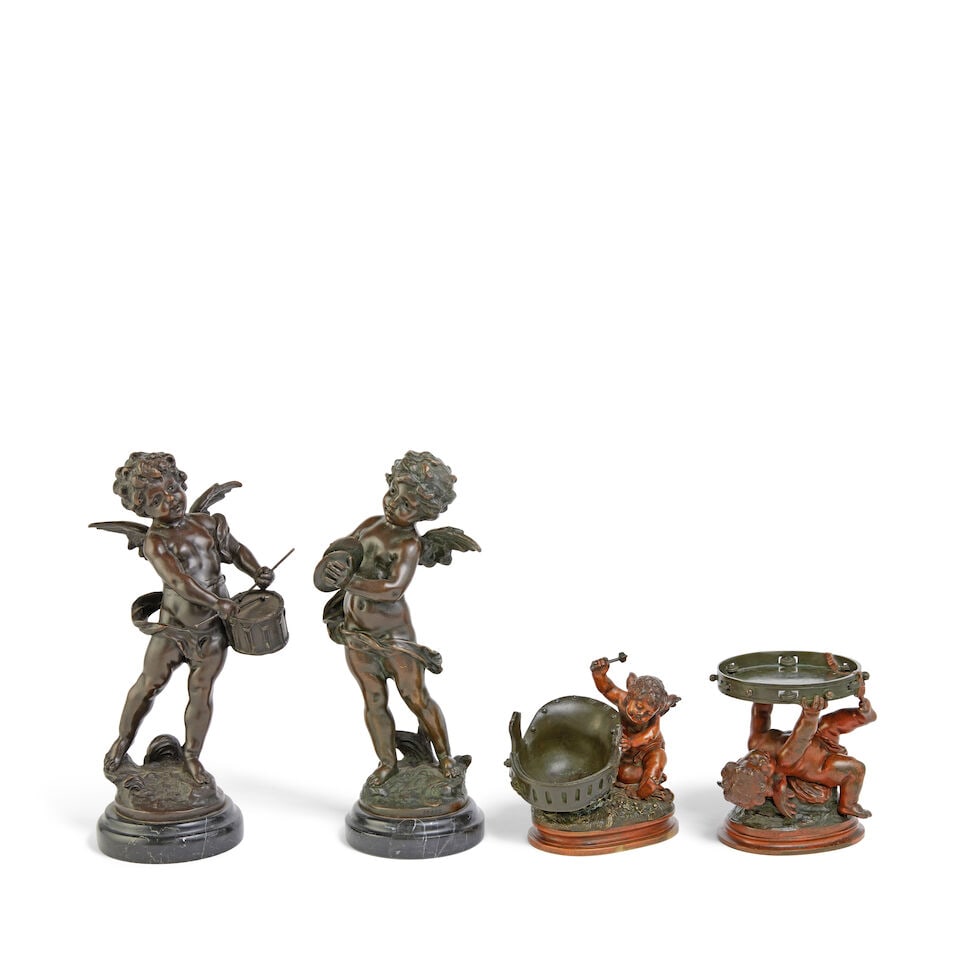 After L F Moreau: a pair of French patinated bronze winged putti musicians Early 20th century (4) (1 of 6)