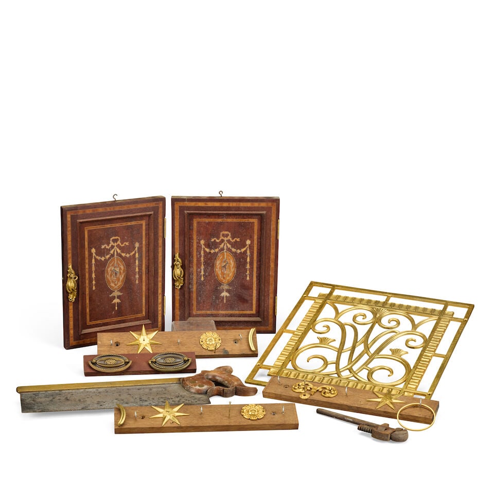 A large selection of gilt bronze mounts and cabinet making tools (qty) (1 of 1)