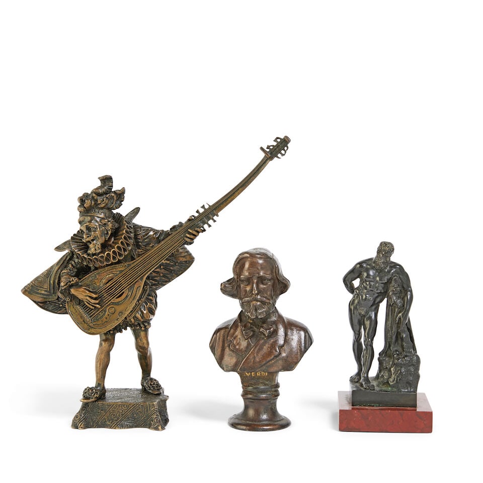 A collection of patinated bronze figures, including an Italian bronze after Antonio Pandiani (18... (1 of 2)