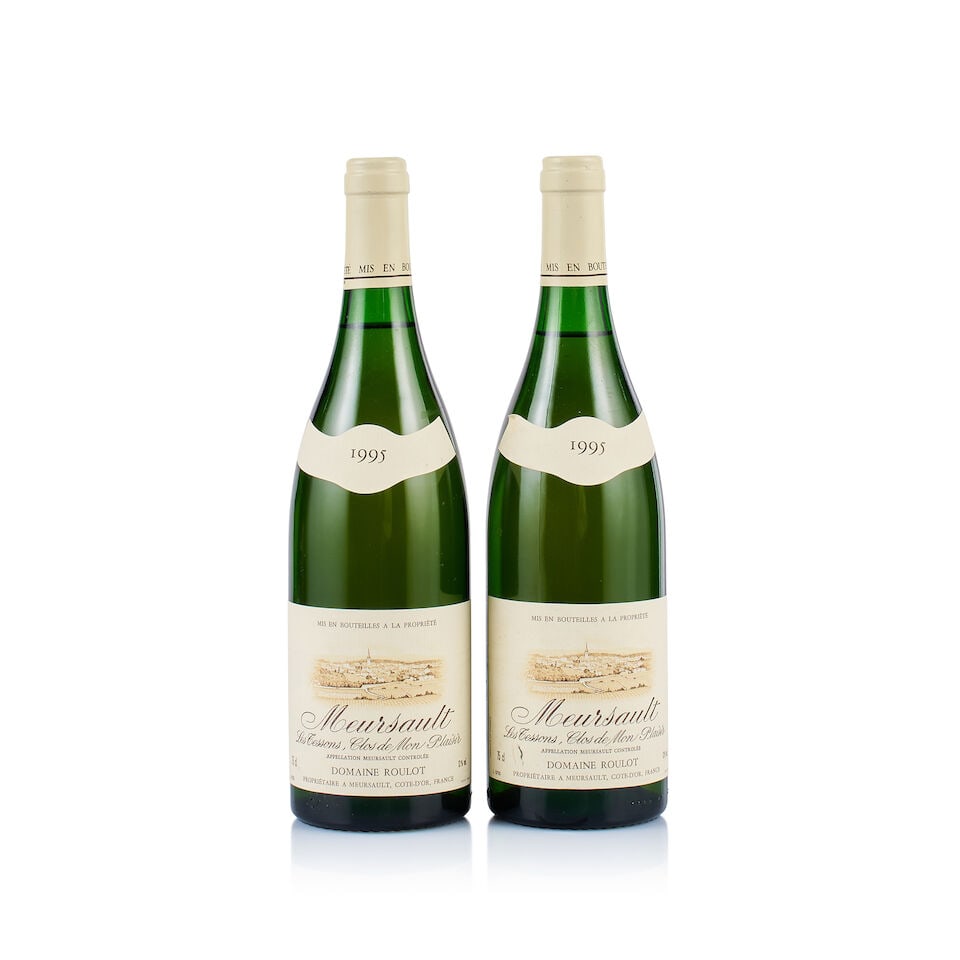Domaine Roulot, Meursault, Les Tessons Clos de Mon Plaisir, 1995 (2 x 750ml): Domaine Roulot, Meursault, Les Tessons Clos de Mon Plaisir, 1995 (2 x 750ml) Region: Burgundy Fill Level: 1x under 2cm, 1x under 1.5cm below base of capsules Capsule: ok Cork: 1x very slightly