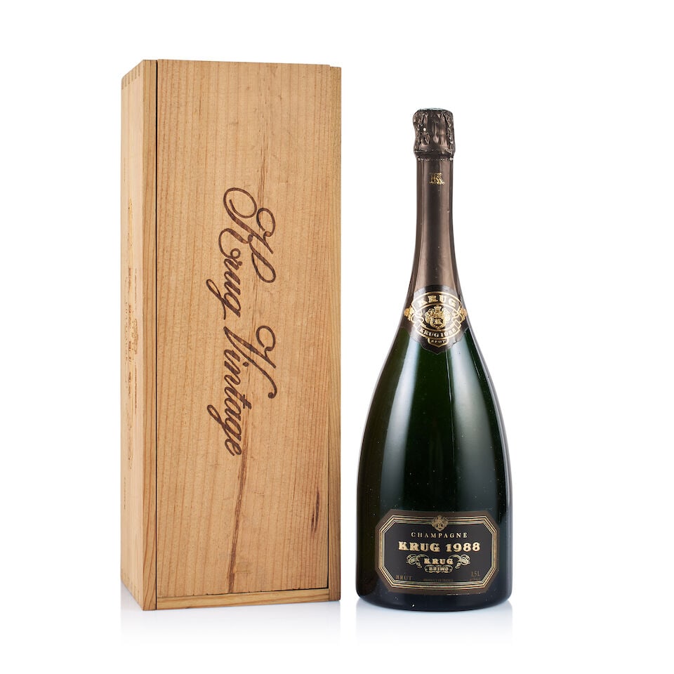 Champagne Krug, Vintage Brut, 1988 (1 x Magnum): Champagne Krug, Vintage Brut, 1988 (1 x Magnum) Region: Champagne Fill Level: excellent Capsule: ok Cork: ok Label: slightly bin-soiled Packaging: original wooden case Miscellaneous: Alcohol content:
