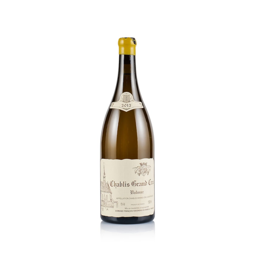 Domaine Raveneau, Chablis Grand Cru, Valmur, 2012 (1 x Magnum): Domaine Raveneau, Chablis Grand Cru, Valmur, 2012 (1 x Magnum) Region: Burgundy Fill Level: excellent Capsule: yellow wax - broken Cork: ok Label: excellent appearance Packaging: neutral