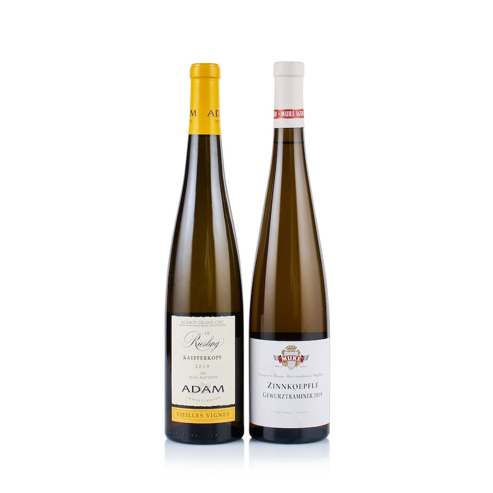 Mixed Lot of Alsace Grand Cru, 2019 (2 x 750ml): Domaine Muré, Alsace Grand Cru Zinnkoepfle, Gewurztraminer, 2019 (1 x 750ml) Region: Alsace Fill Level: good Capsule: slightly creased Cork: ok Label: slightly stained Packaging: neutral