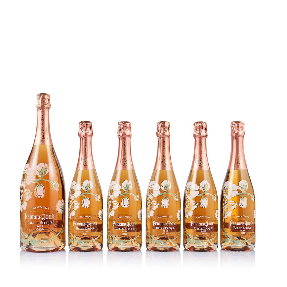 Champagne Perrier Jouet, Belle Epoque Rosé, 2007 & 2010 (5 x 750ml & 1 x Magnum): Champagne Perrier-Jouët, Belle Epoque Rosé Brut, 2007 (1 x Magnum) Region: Champagne Fill Level: good Capsule: ok Cork: ok Label: very slightly bin-soiled Packaging: neutral