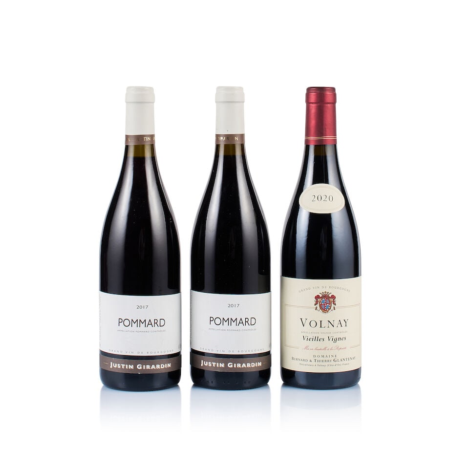 Mixed Lot of Côte de Beaune, Red, 2017 & 2020 (3 x 750ml): Justin Girardin, Pommard, 2017 (2 x 750ml) Region: Burgundy Fill Level: excellent Capsule: ok Cork: 1x slightly depressed, 1x ok Label: 2x very slightly bin-soiled Packaging: neutral
