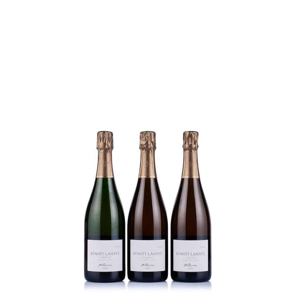 Champagne Benoît Lahaye, Millésime, Grand Cru, 2008 & 2014 (3 x 750ml): Champagne Benoît Lahaye, Millésime, Grand Cru Extra-Brut, 2008 (1 x 750ml) Region: Champagne Fill Level: excellent Capsule: ok Cork: ok Label: excellent appearance Champagne Benoît