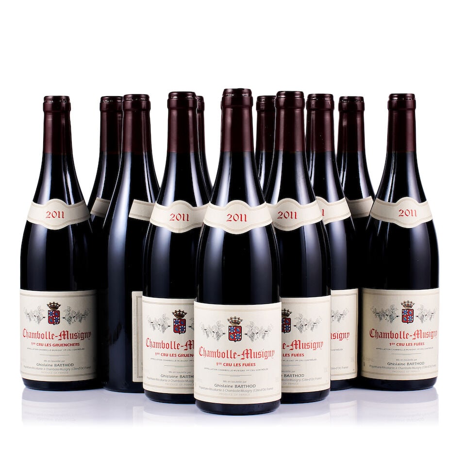 Mixed Lot of Ghislaine Barthod, Chambolle-Musigny 1er Cru, 2011 (12 x 750ml): Ghislaine Barthod, Chambolle-Musigny 1er Cru, Les Gruenchers, 2011 (3 x 750ml) Region: Burgundy Fill Level: excellent Capsule: ok Cork: ok Label: excellent appearance Ghislaine Barthod, Chambolle-Musi