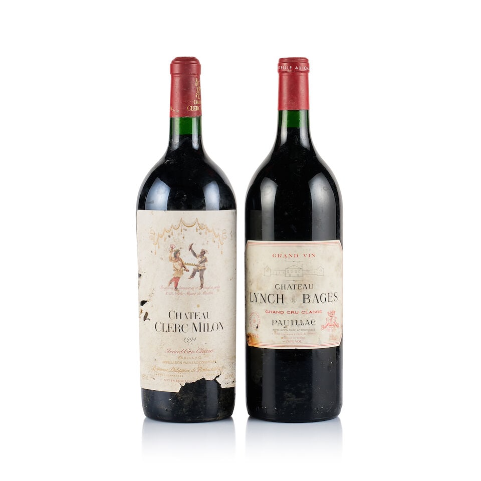 Mixed Lot of Pauillac, Grands Crus Classés, 1994 (2 x Magnum): Château Clerc Milon, Pauillac, Grand Cru Classé, 1994 (1 x Magnum) Region: Bordeaux Fill Level: excellent Capsule: ok Cork: slightly raised Label: scratched, damp affected and peeling Packag