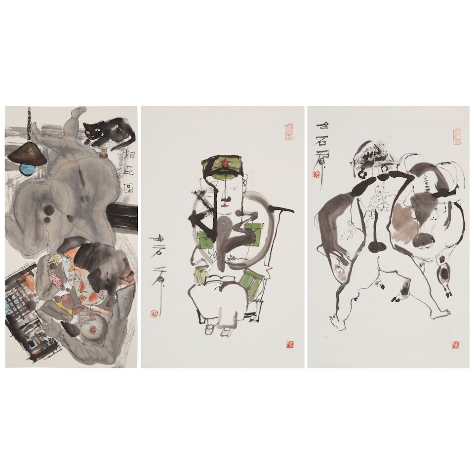 SHI HU (1942-2023) Three Figure Paintings, 2000 - 2