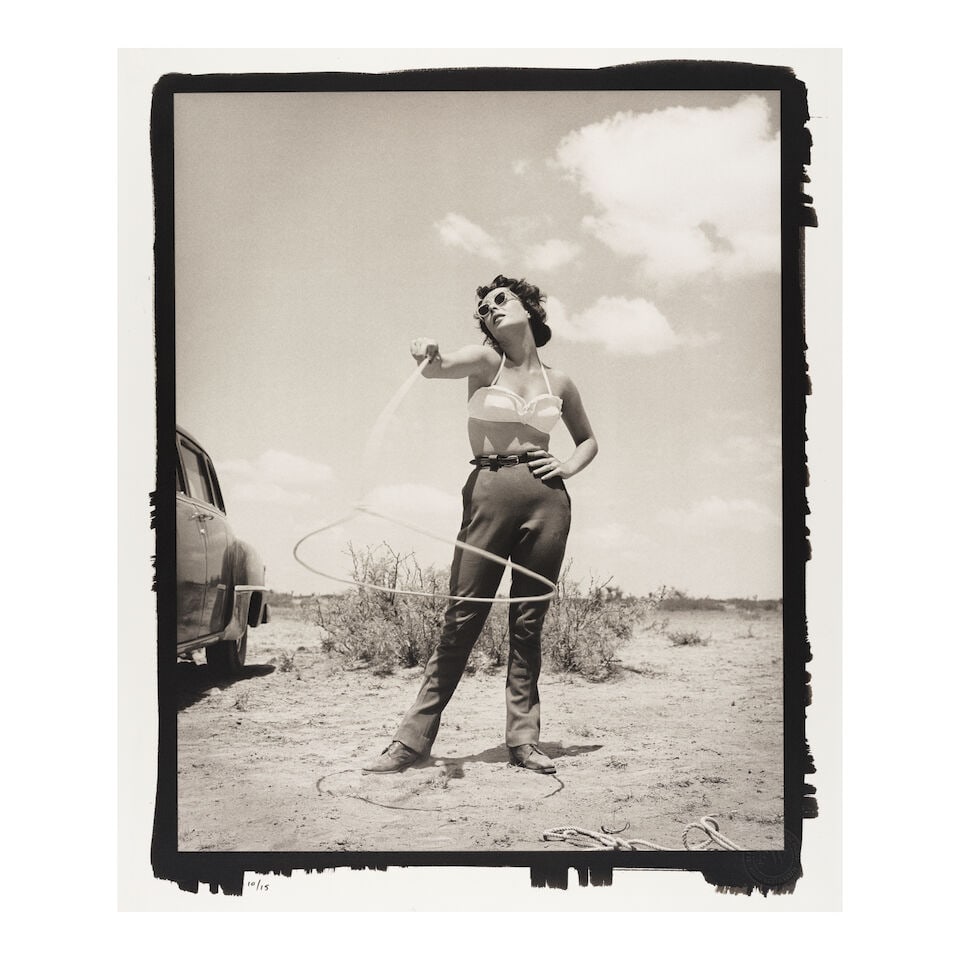 Frank Worth (1923-2000); Elizabeth Taylor with Lasso on set of 'Giant'; - 2