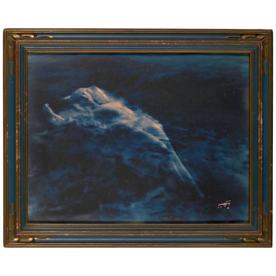 Edward S. Curtis (1868-1952); Aphrodite;: Edward S. Curtis (1868-1952) Aphrodite, c. 1920 Blue-toned gelatin silver print; signed, copyrighted, and annotated 'L.A.' in ink on the image, flush-mounted, in its original Curtis Studio frame. 10