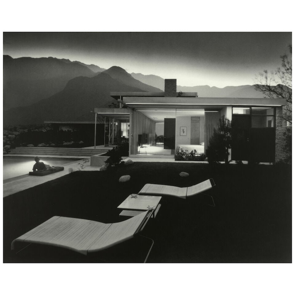 Julius Shulman (1910-2009); Kaufmann House, Palm Springs;: Julius Shulman (1910-2009) Kaufmann House, Palm Springs, 1947 Offset lithograph, printed later; signed, dated, and editioned 'PP 3/3' in pencil in the margin, framed; this work is Printer's Proof 3/3 