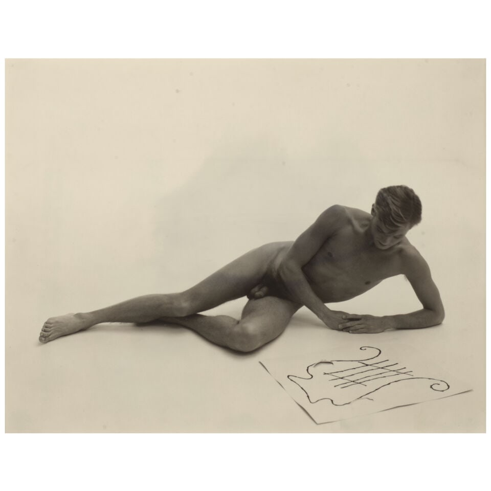 George Platt Lynes (1907-1955); Ray Richter;: George Platt Lynes (1907-1955) Ray Richter, 1947 Gelatin silver print; the photographer's 'Vogue Studios - Los Angeles' stamp on the reverse, framed, a Vance Martin label on the reverse. 7 1/2 x 9