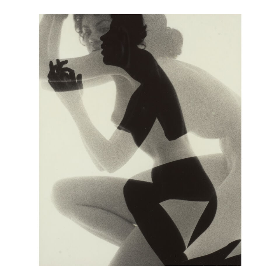 Fernand Fonssagrives (1910-2003); 'Angela Superimposed';: Fernand Fonssagrives (1910-2003) 'Angela Superimposed', c. 1955 Gelatin silver print, printed later; signed, titled, and editioned '6/50' in pencil on the reverse, signed and editioned in ink on the w