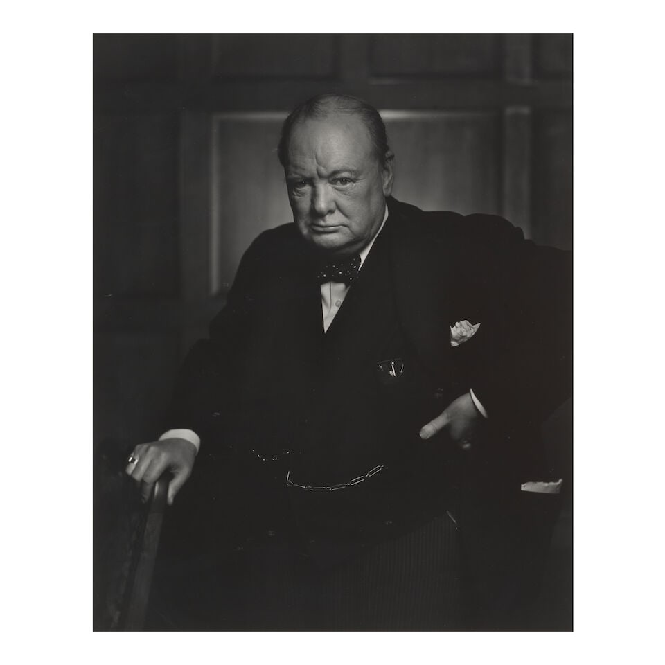 Yousuf Karsh (1908-2002); Winston Churchill;: Yousuf Karsh (1908-2002) Winston Churchill, 1941 Gelatin silver print, printed later; mounted, signed in ink on the mount, framed. 19 3/4 x 16 in. (50.x 40.6 cm.) mount 28 x 22 in. (71.1 x 55.9