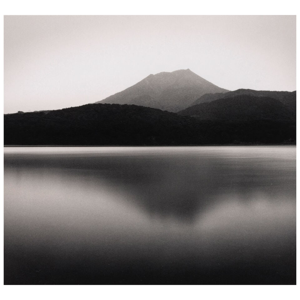 Michael Kenna (born 1953); 'Mt Takachiho, Lake Miike, Kyushu, Japan';: Michael Kenna (born 1953) 'Mt Takachiho, Lake Miike, Kyushu, Japan', 2002 Sepia-toned gelatin silver print; mounted, signed, dated, and editioned '2/45' in pencil on the mount, the photographer's copy