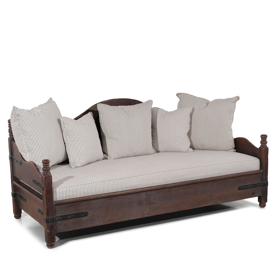 A PAIR OF MONTEREY STYLE IRON MOUNTED STAINED WOOD SETTEES - 3