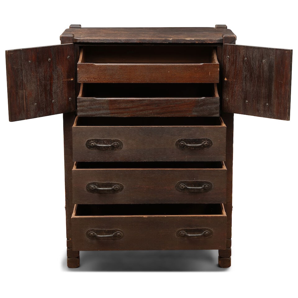 A MONTEREY IRON MOUNTED OLD WOOD STAINED CHEST OF DRAWERSCirca 1930 - 3