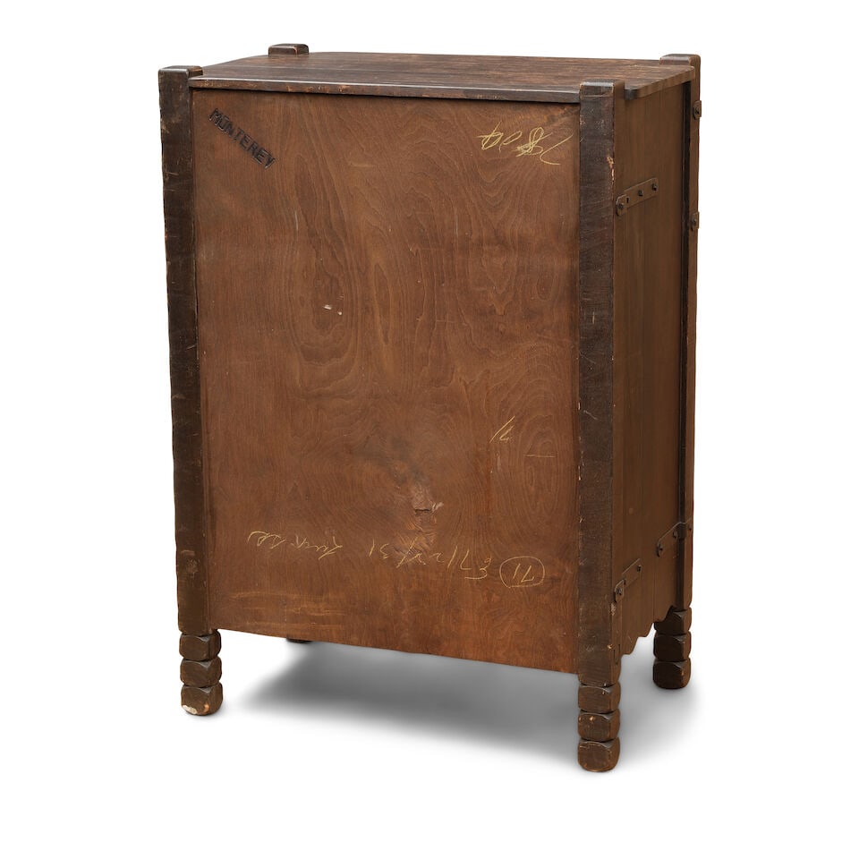 A MONTEREY IRON MOUNTED OLD WOOD STAINED CHEST OF DRAWERSCirca 1930 - 4