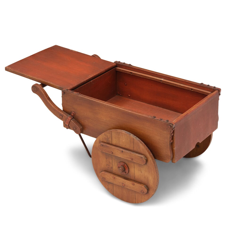 A MONTEREY IRON MOUNTED PAINT DECORATED SMOKEY MAPLE STAINED COFFEE CARTMid to late 1930s - 4
