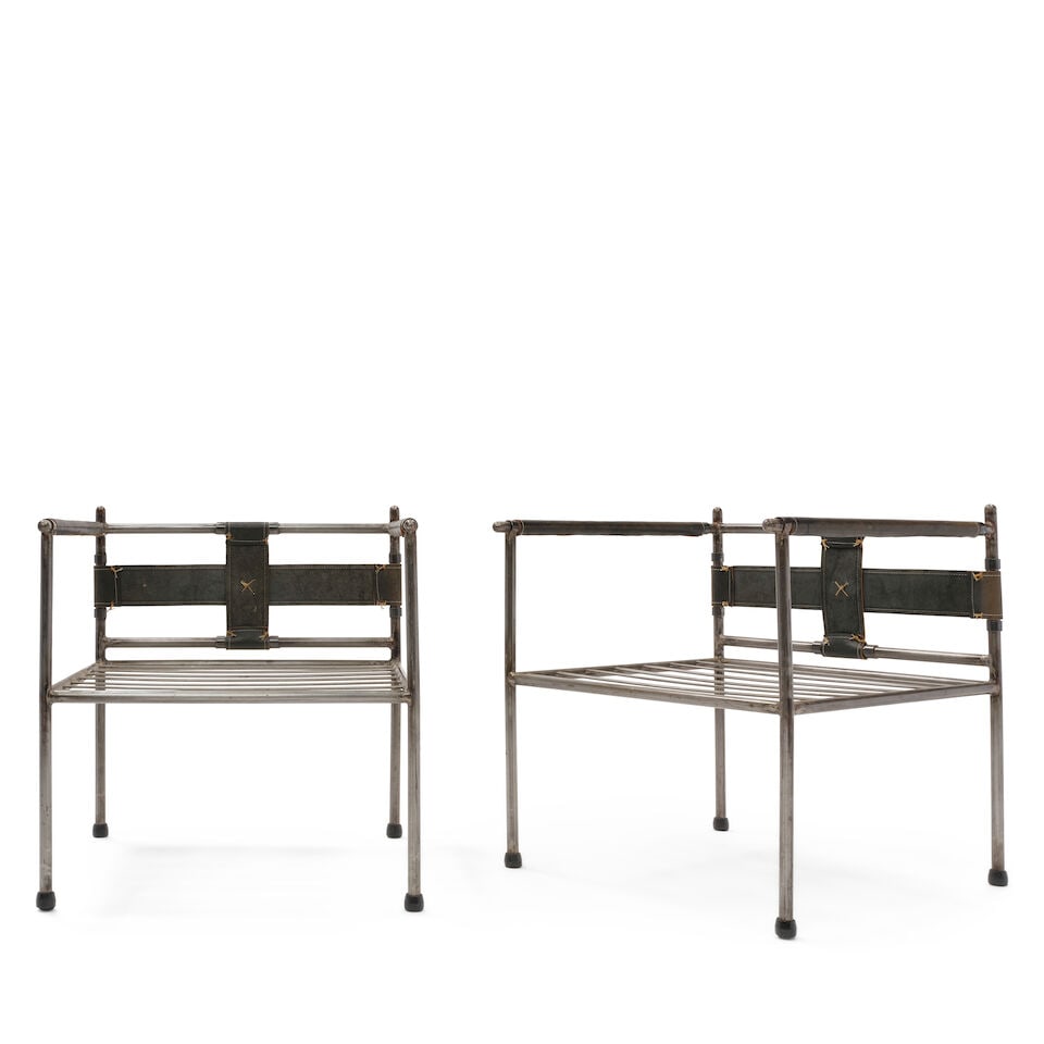 A PAIR OF LEATHER AND METAL CLUB CHAIRSMid-20th century (1 of 4)