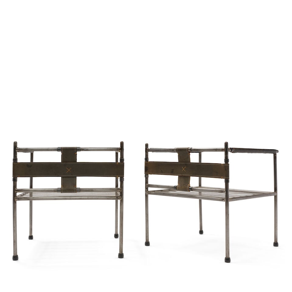 A PAIR OF LEATHER AND METAL CLUB CHAIRSMid-20th century - 2