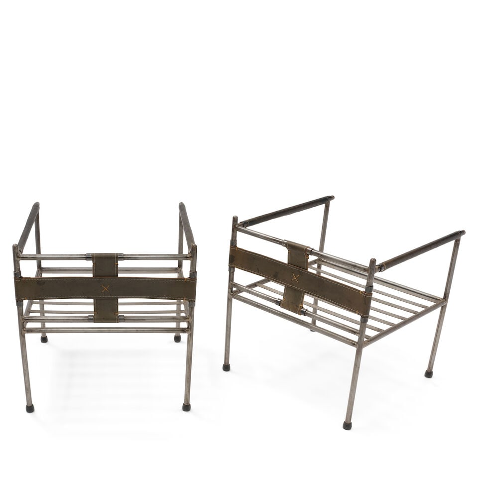 A PAIR OF LEATHER AND METAL CLUB CHAIRSMid-20th century - 3