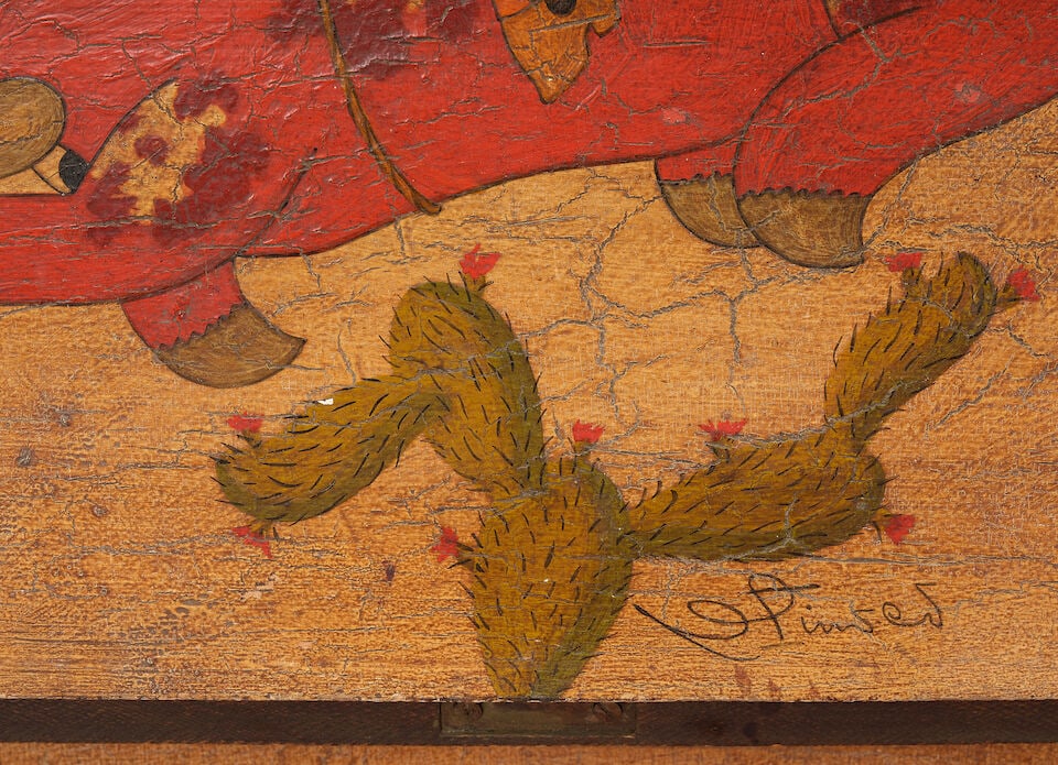 A MONTEREY IRON AND COPPER MOUNTED, CATALINA TILE INSET, AND PAINT DECORATED OLD WOOD STAINED 'B... - 2