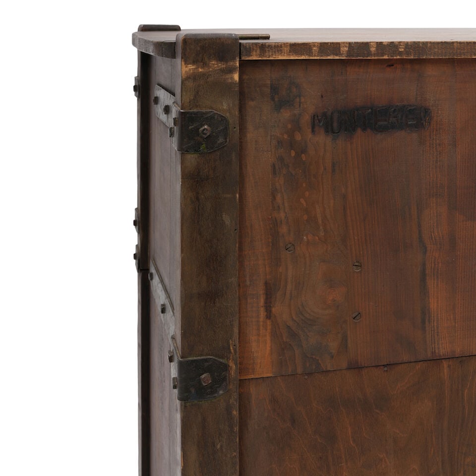 A MONTEREY IRON AND COPPER MOUNTED, CATALINA TILE INSET, AND PAINT DECORATED OLD WOOD STAINED 'B... - 4