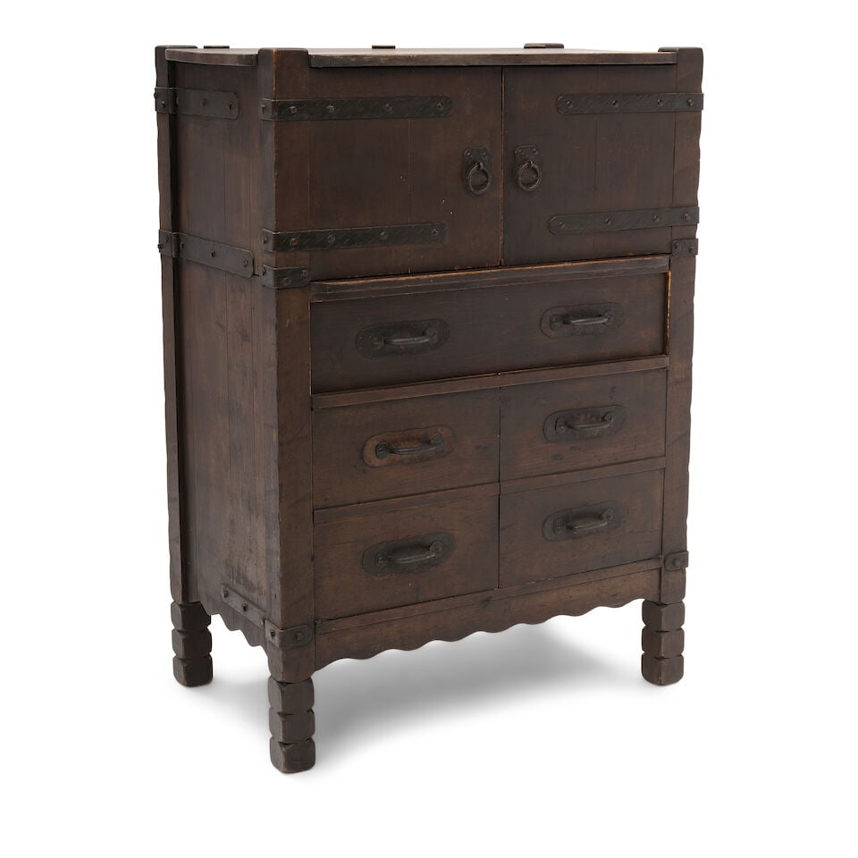 A MONTEREY IRON AND COPPER MOUNTED, CATALINA TILE INSET, AND PAINT DECORATED OLD WOOD STAINED 'B... - 5