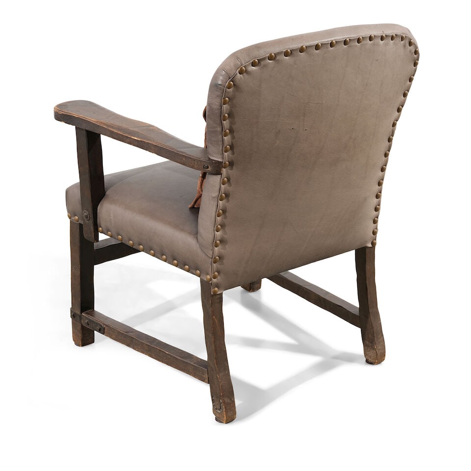 A MONTEREY IRON MOUNTED OLD WOOD STAINED LEATHER UPHOLSTERED ARMCHAIRCirca 1930 - 4