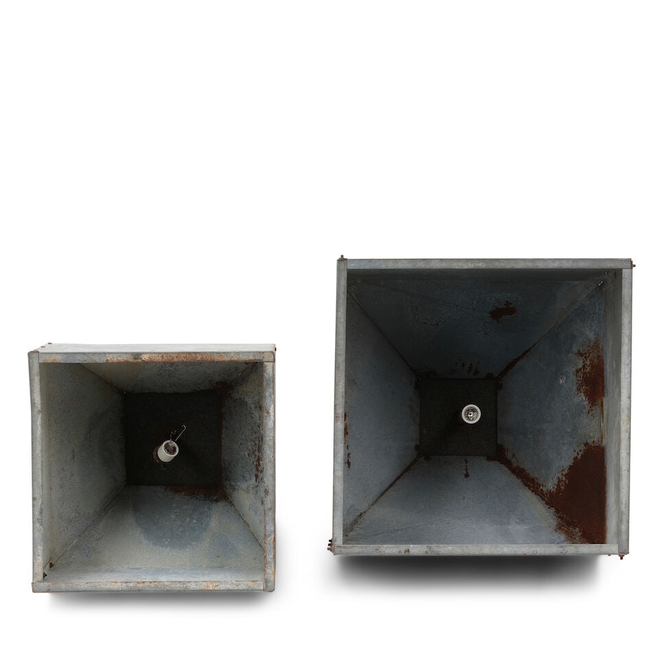 TWO INDUSTRIAL METAL CHICKEN FEEDER PENDANT LAMPSHADES20th century - 2