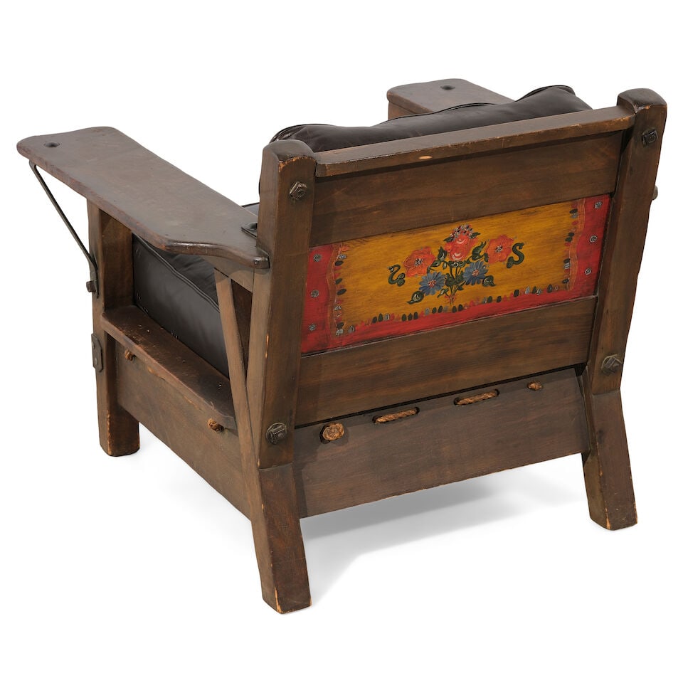 A MONTEREY IRON AND ROPE MOUNTED OLD WOOD STAINED CLUB CHAIRCirca 1930 - 3