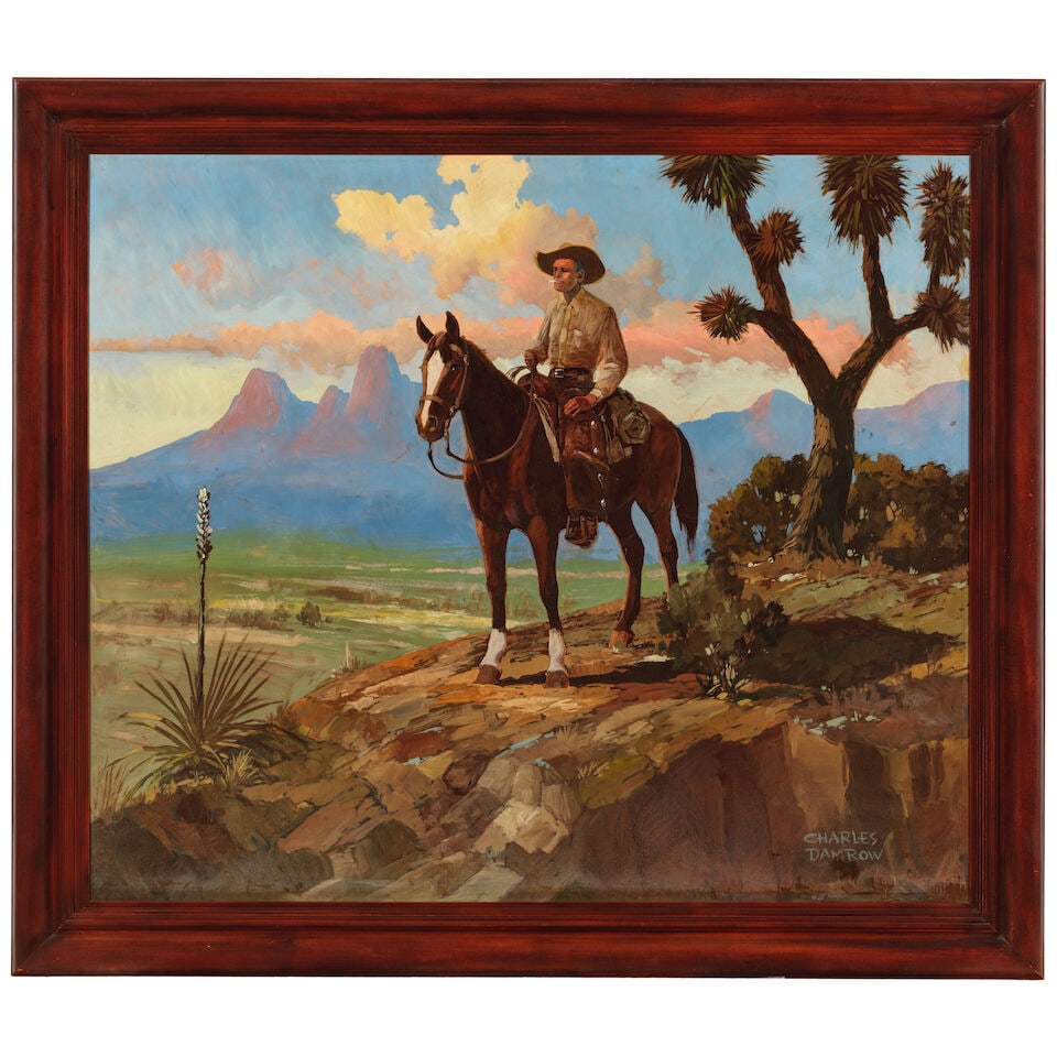 CHARLES DAMROW (AMERICAN, 1916-1989) Cowboy on horseback 48 x 56 1/4inframed 57 x 63in - 3
