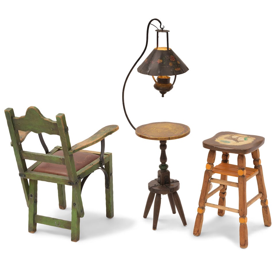 A MONTEREY IRON MOUNTED PAINT DECORATED SPANISH GREEN STAINED WOOD ARMCHAIRCirca 1930 - 4