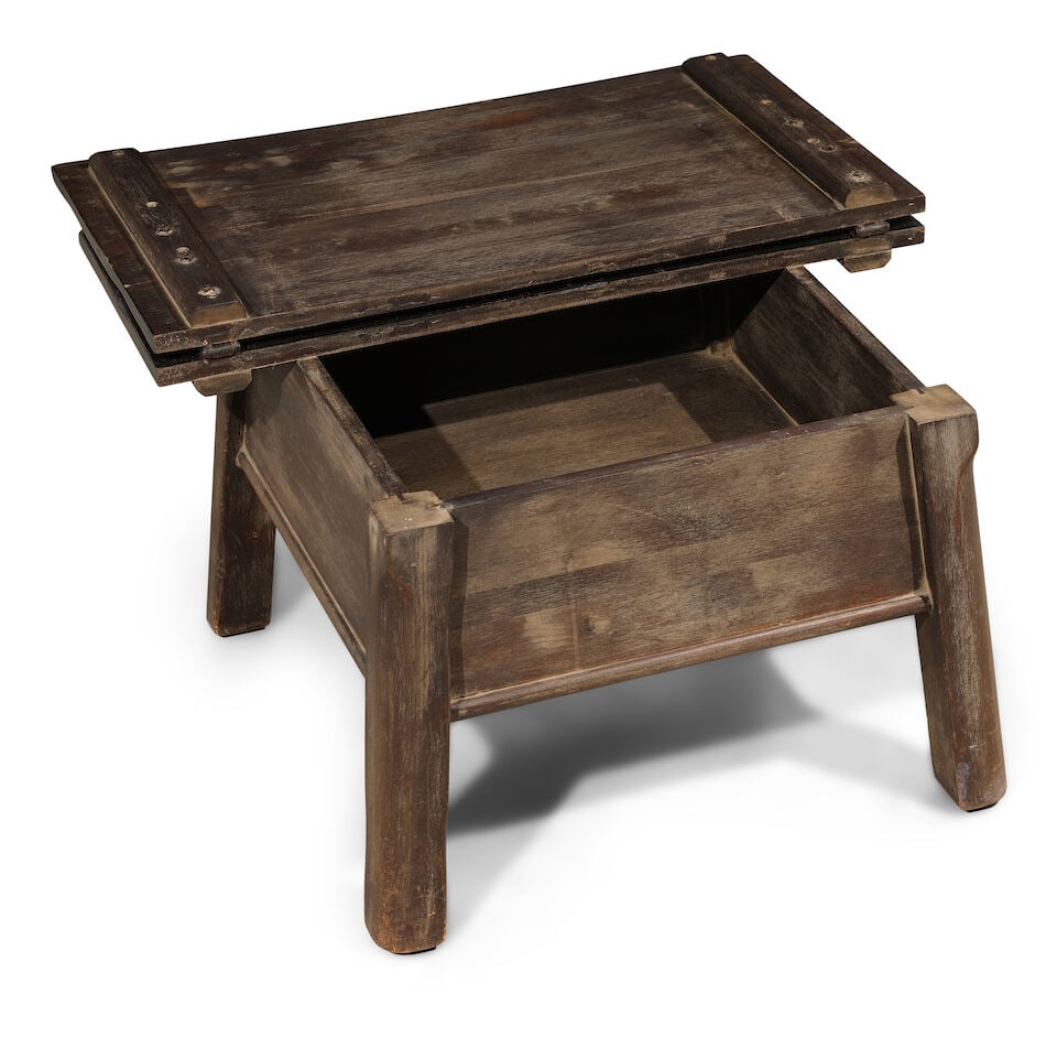 A MONTEREY STYLE IRON MOUNTED STAINED WOOD HINGED TOP SIDE TABLE - 2