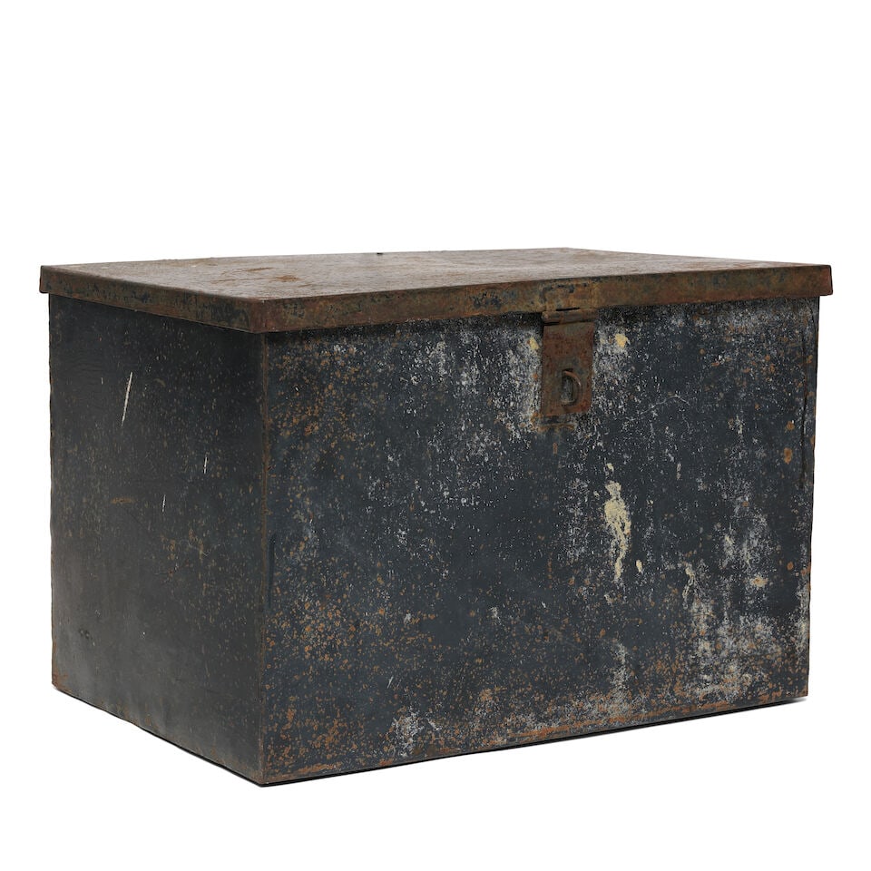 A BLACK METAL TRUNK FILLED WITH BOOKS - 2