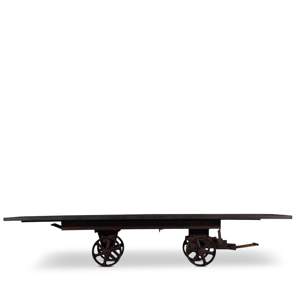 A MONUMENTAL METAL WHEELED DESK - 2
