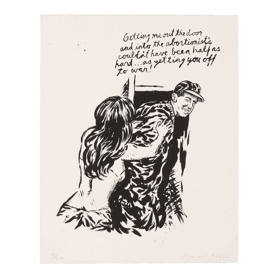 RAYMOND PETTIBON (AMERICAN, BORN 1957); Untitled (Getting Me Out the Door);: RAYMOND PETTIBON (AMERICAN, BORN 1957) Untitled (Getting Me Out the Door), 2004 Lithograph on Arches paper, signed in pencil and numbered 7/300 (there were also 10 artist's proofs), published by Downt