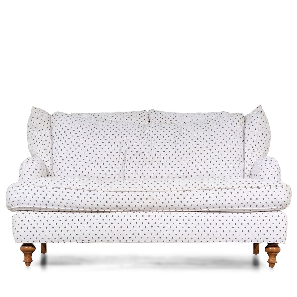 A POLKA DOT UPHOLSTERED LOVESEAT - 2