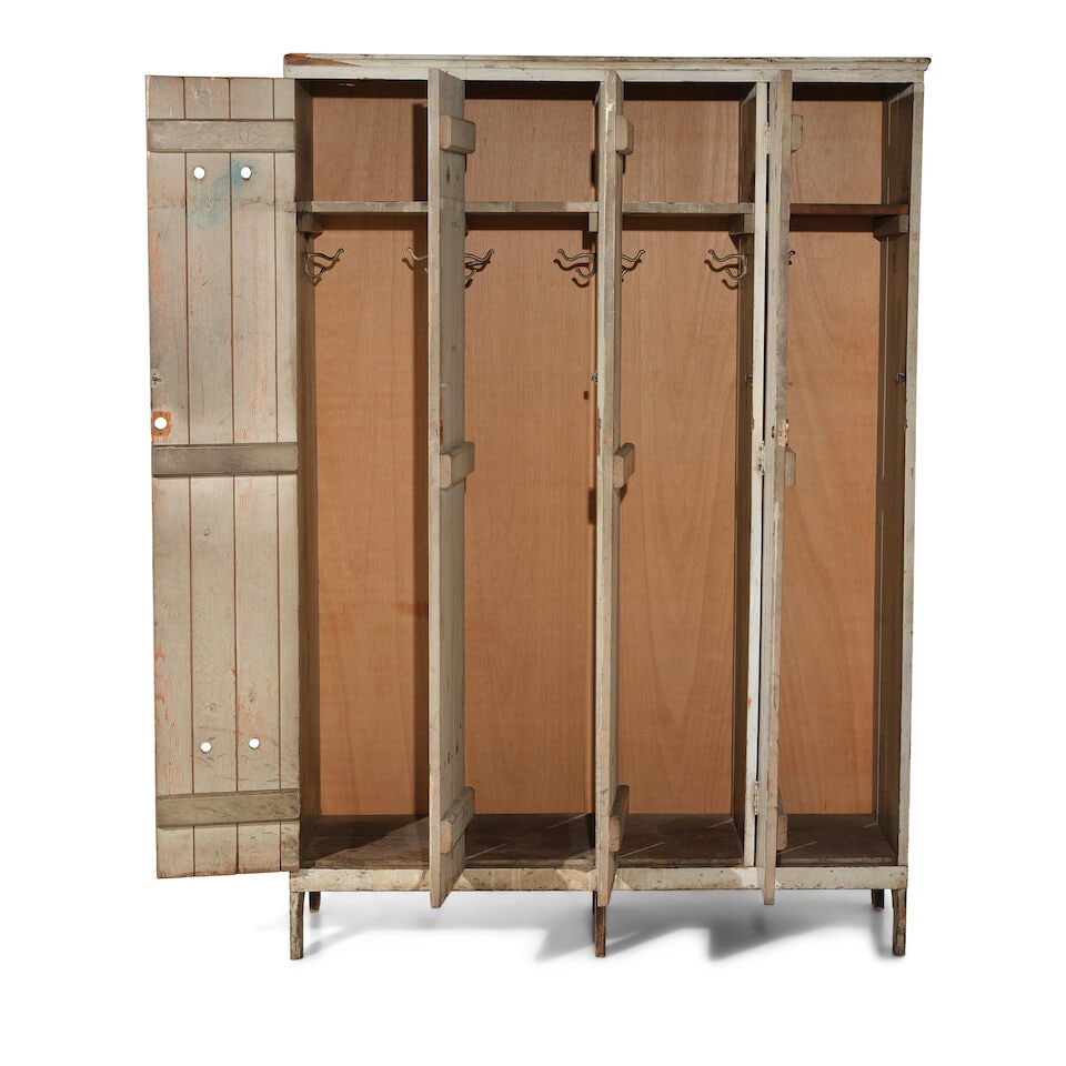 A RUSTIC METAL MOUNTED WHITE WASHED WOOD LOCKER20th century - 2