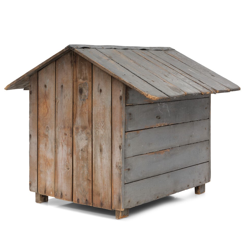 A RUSTIC GREY BLUE WASHED WOOD LARGE BIRD HOUSE20th century - 2